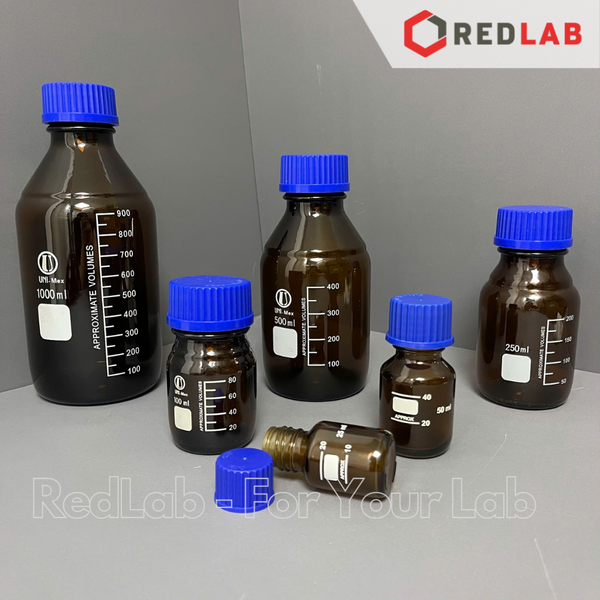 Chai Nâu nắp vặn xanh ONELAB 100 250 500 1000 2000 ml - GL45, chai thuỷ tinh soda-lime, đựng mẫu thí nghiệm kị sáng, có VAT