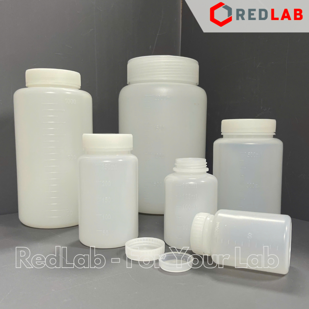 Chai nhựa HDPE trắng miệng rộng ONELAB 50ml đến 2.5L, chịu nhiệt độ lạnh -30°C to 70°C, đựng mẫu thí nghiệm, có VAT