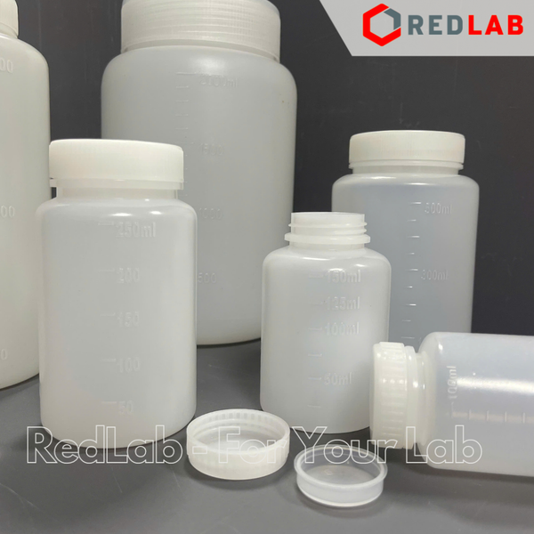 Chai nhựa HDPE trắng miệng rộng ONELAB 30ml đến 2.5L, chịu nhiệt độ lạnh -30°C to 70°C, đựng mẫu thí nghiệm, có VAT