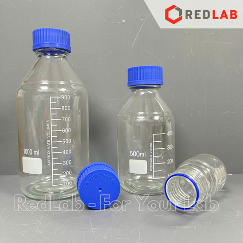 Chai trắng nắp vặn xanh GENLAB 50 100 250 500 1000 2000 ml  - GL45, chai thuỷ tinh soda-lime, đựng mẫu thí nghiệm, có VAT