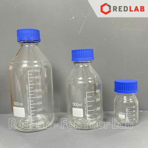 Chai trắng nắp vặn xanh GENLAB 50 100 250 500 1000 2000 ml  - GL45, chai thuỷ tinh soda-lime, đựng mẫu thí nghiệm, có VAT