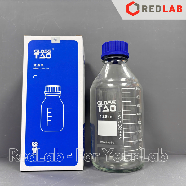 Chai trung tính trắng nắp vặn xanh GlassTAO 50 100 250 500 1000 2000 ml, đựng mẫu thí nghiệm, có VAT