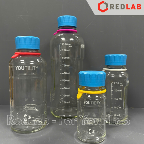 Chai trung tính YOUTILITY trắng DURAN 100 250 500 1000 ml, thuỷ tinh borosilicate 3.3 chịu nhiệt, nắp nhựa PP, có VAT