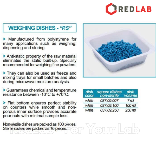 Đĩa cân nhựa PS trắng 100ml DxRxC 7.8x7.8x2.3cm ISOLAB 037.09.100 weighing dish (hộp 100 cái) có VAT