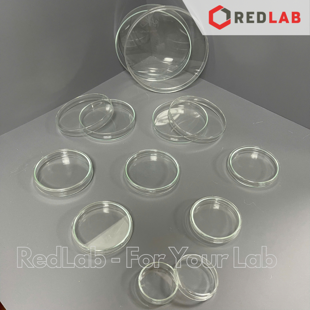 Đĩa petri thuỷ tinh DINLAB Ø 60 80 90 100 120 150 180 200 mm, gồm đĩa và nắp, thí nghiệm vi sinh, có VAT