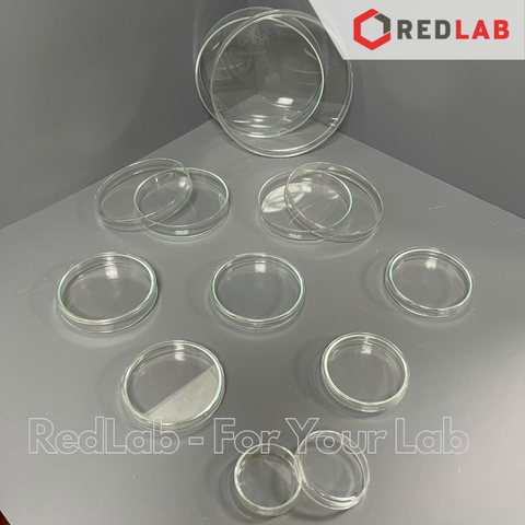 Đĩa petri thuỷ tinh DINLAB Ø 60 80 90 100 120 150 180 200 mm, gồm đĩa và nắp, thí nghiệm vi sinh, có VAT