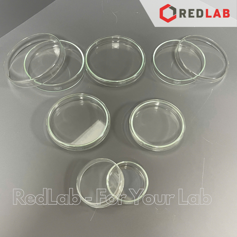 Đĩa petri thuỷ tinh DINLAB Ø 60 80 90 100 120 150 180 200 mm, gồm đĩa và nắp, thí nghiệm vi sinh, có VAT