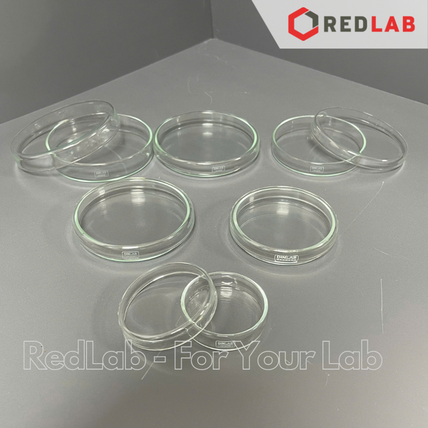 Đĩa petri thuỷ tinh DINLAB Ø 60 80 90 100 120 150 180 200 mm, gồm đĩa và nắp, thí nghiệm vi sinh, có VAT