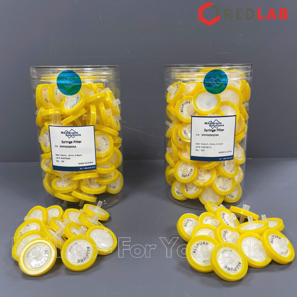 Đầu lọc sắc ký NYLON ưa nước MEMBRANE SOLUTIONS 25mm lỗ lọc 0.22um / 0.45um, hydrophilic syringe filter, có VAT