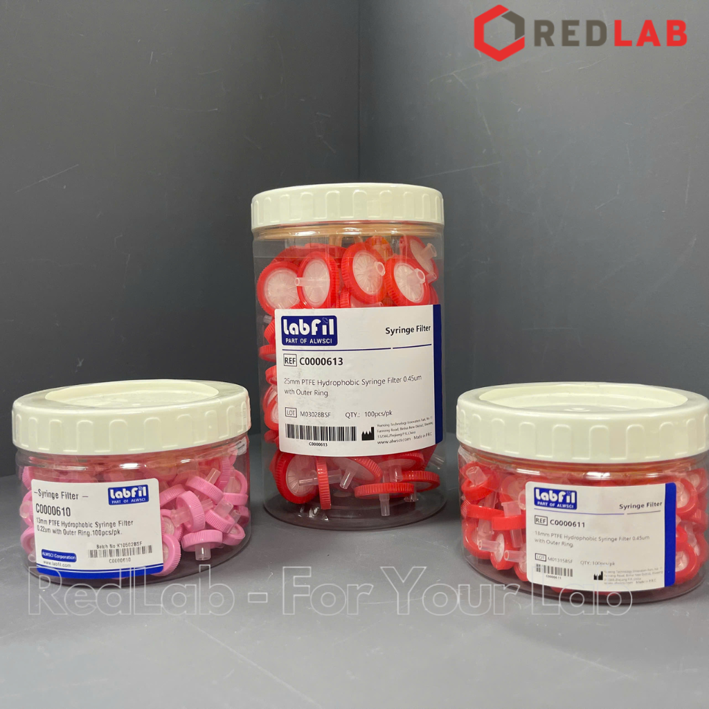 [Hộp 100 cái] Đầu lọc PTFE kị nước hydrophobic Syringe filter Labfill ALWSCI 13mm / 25mm, lỗ lọc 0.22um / 0 45um, dùng cho sắc ký HPLC, có VAT