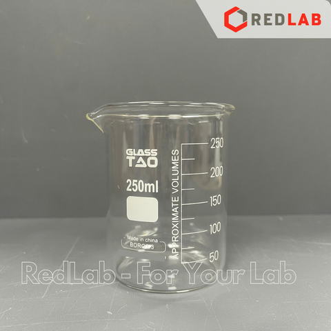 Cốc đốt thủy tinh thấp thành GlassTAO 50 100 150 250 600 ml 1 2 3 5 10 L, beaker thí nghiệm có mỏ, chịu nhiệt, có VAT