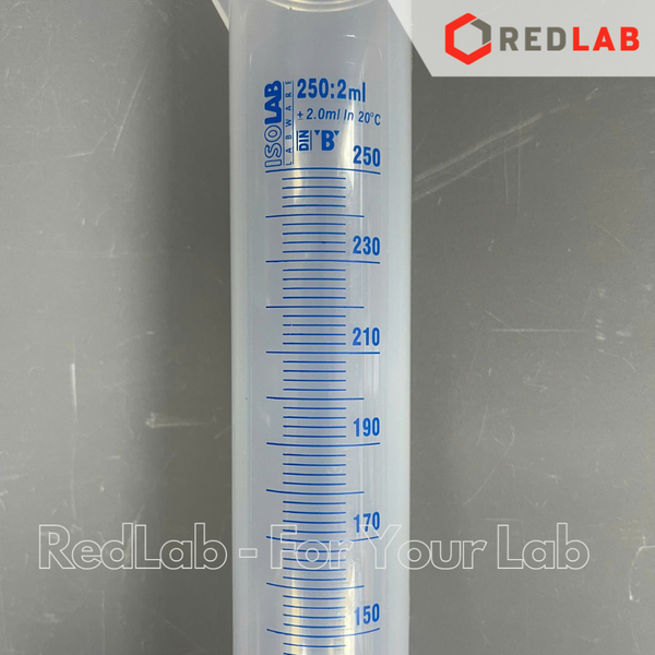 Ống đong trắng nhựa PP vạch sơn xanh ISOLAB Class B, 25 50 100 250 500 1000 ml, printed scale cylinders, có VAT