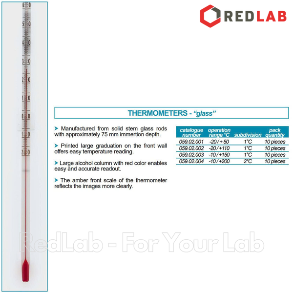 Nhiệt kế rượu ISOLAB -20 to 50°C | -20 to 110°C | -10 to 150°C | -10 to 200°C, dài 300mm, alcohol thermometer, có VAT