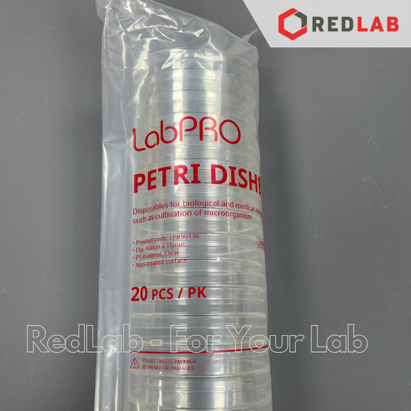 [Gói 20 cái Tiệt trùng] Đĩa Petri nhựa 90x15mm LPR90136 hãng LabPRO Thụy Sỹ, nặng 13g, chiếu xạ chuẩn ISO 11137, có VAT