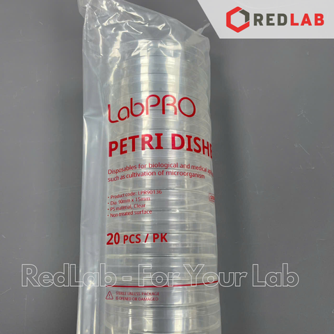 [Gói 20 cái Tiệt trùng] Đĩa Petri nhựa 90x15mm LPR90136 hãng LabPRO Thụy Sỹ, nặng 13g, chiếu xạ chuẩn ISO 11137, có VAT