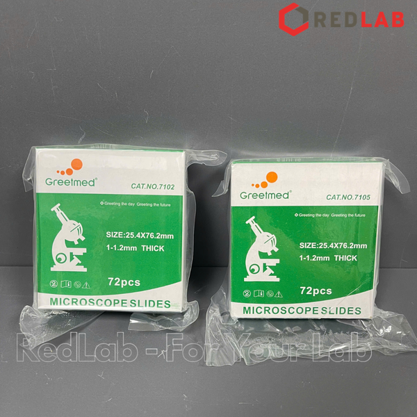 Lam kính hiển vi GREETMED trơn 7102 / nhám 7105 dày 1-1.2mm (hộp 72 cái) microscope slide, có VAT