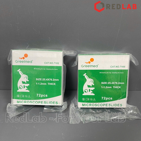 Lam kính hiển vi GREETMED trơn 7102 / nhám 7105 dày 1-1.2mm (hộp 72 cái) microscope slide, có VAT