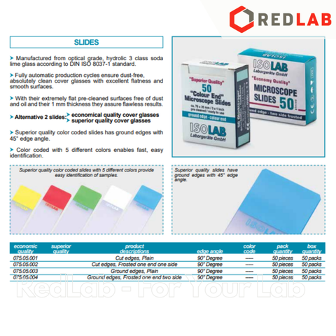 Lam kính hiển vi ISOLAB 075.05.001 75x25 mm (hộp 50 cái) dày ~1mm, microscope slides, có VAT