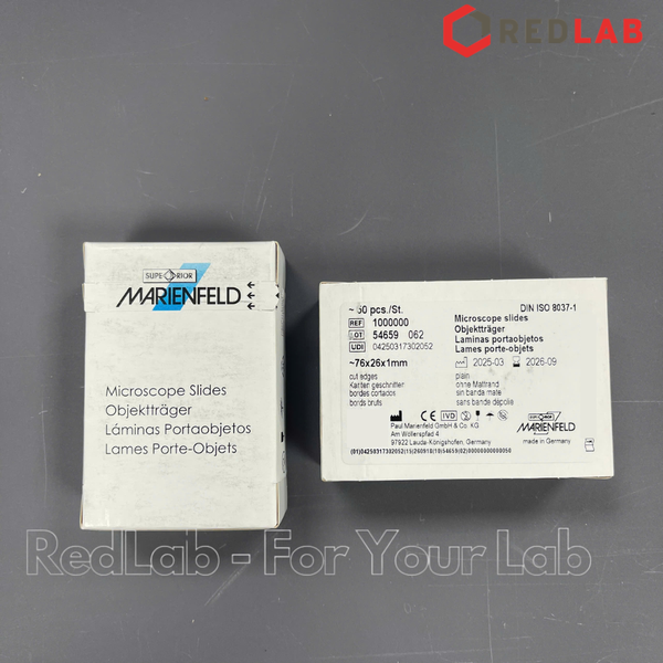 Lam kính trơn / nhám 76x26mm MARIENFELD microscope slide 1000000 / 1000200 (hộp 50 cái) dày ~1mm, có VAT