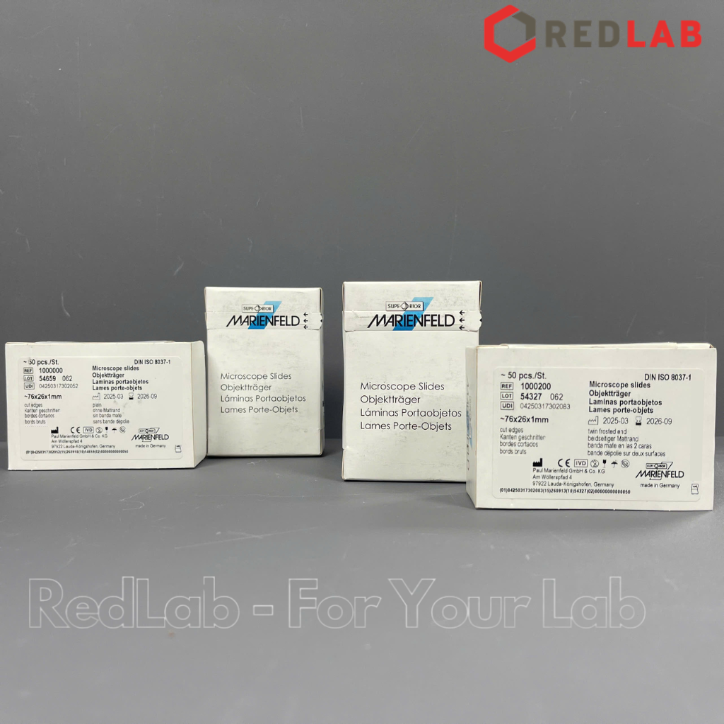 Lam kính trơn / nhám 76x26mm MARIENFELD microscope slide 1000000 / 1000200 (hộp 50 cái) dày ~1mm, có VAT