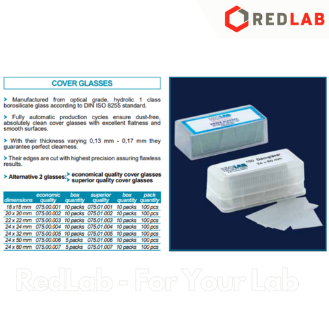 Lamen kính hiển vi 22x22mm ISOLAB 075.00.003 (hộp 100 cái) dày 0.13-0.17mm, lammel / cover glass, có VAT