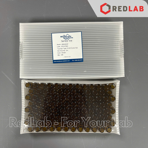 Lọ đựng mẫu sắc ký vial 2ml 9-425 MEMBRANE SOLUTIONS trắng / nâu, Nắp vặn xanh có lỗ / septa xẻ rãnh / nắp kín, có VAT