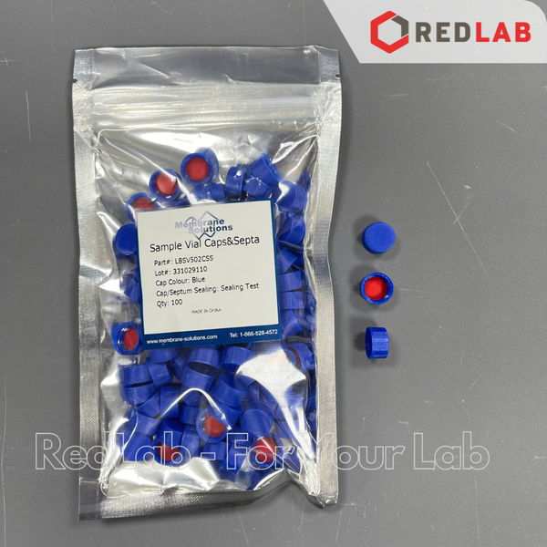 Lọ đựng mẫu sắc ký vial 2ml 9-425 MEMBRANE SOLUTIONS trắng / nâu, Nắp vặn xanh có lỗ / septa xẻ rãnh / nắp kín, có VAT