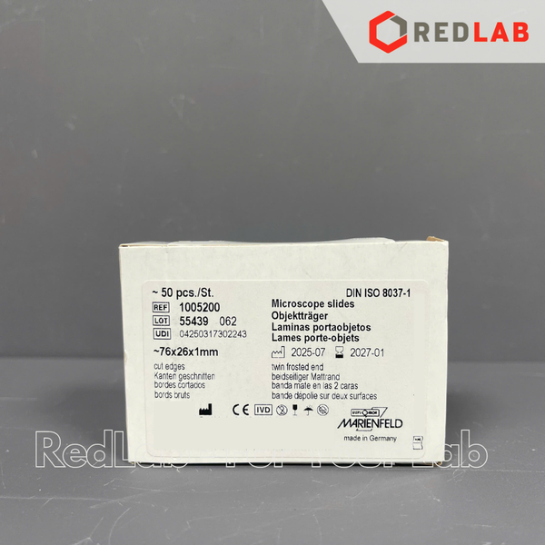 Lam kính trơn / nhám 76x26mm MARIENFELD microscope slide 1005000 / 1005200 (hộp 50 cái) dày ~1mm, có VAT