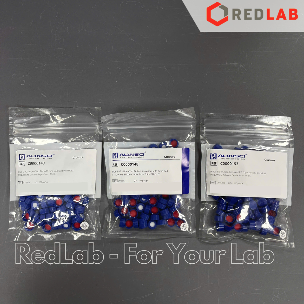 [Gói 100 cái] Nắp septa không rãnh / septa xẻ rãnh / kín ALWSCI cho chai vial 2ml 9-425 ren vặn, dùng cho sắc ký HPLC, có VAT