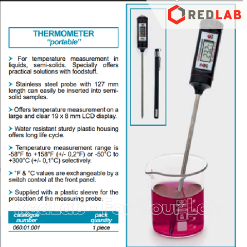 Nhiệt kế điện tử dạng bút -50°C đến +300°C ISOLAB 060.01.001, đầu dò 127mm, portable thermometer, có VAT