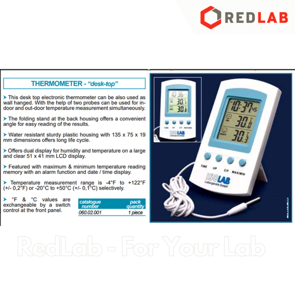 Nhiệt kế điện tử để bàn -20°C đến +50°C ISOLAB 060.02.001, in-door & out-door thermometer, có VAT