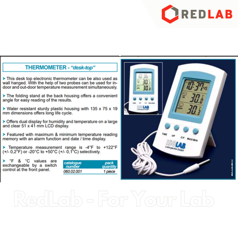 Nhiệt kế điện tử để bàn -20°C đến +50°C ISOLAB 060.02.001, in-door & out-door thermometer, có VAT