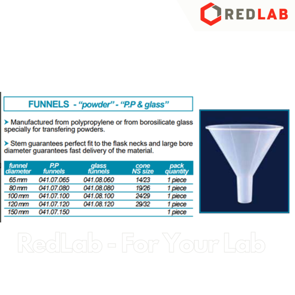 Phễu nhựa PP cuống ngắn dùng rót bột ISOLAB Ø 80 100 mm, polypropylene powder funnels, có VAT