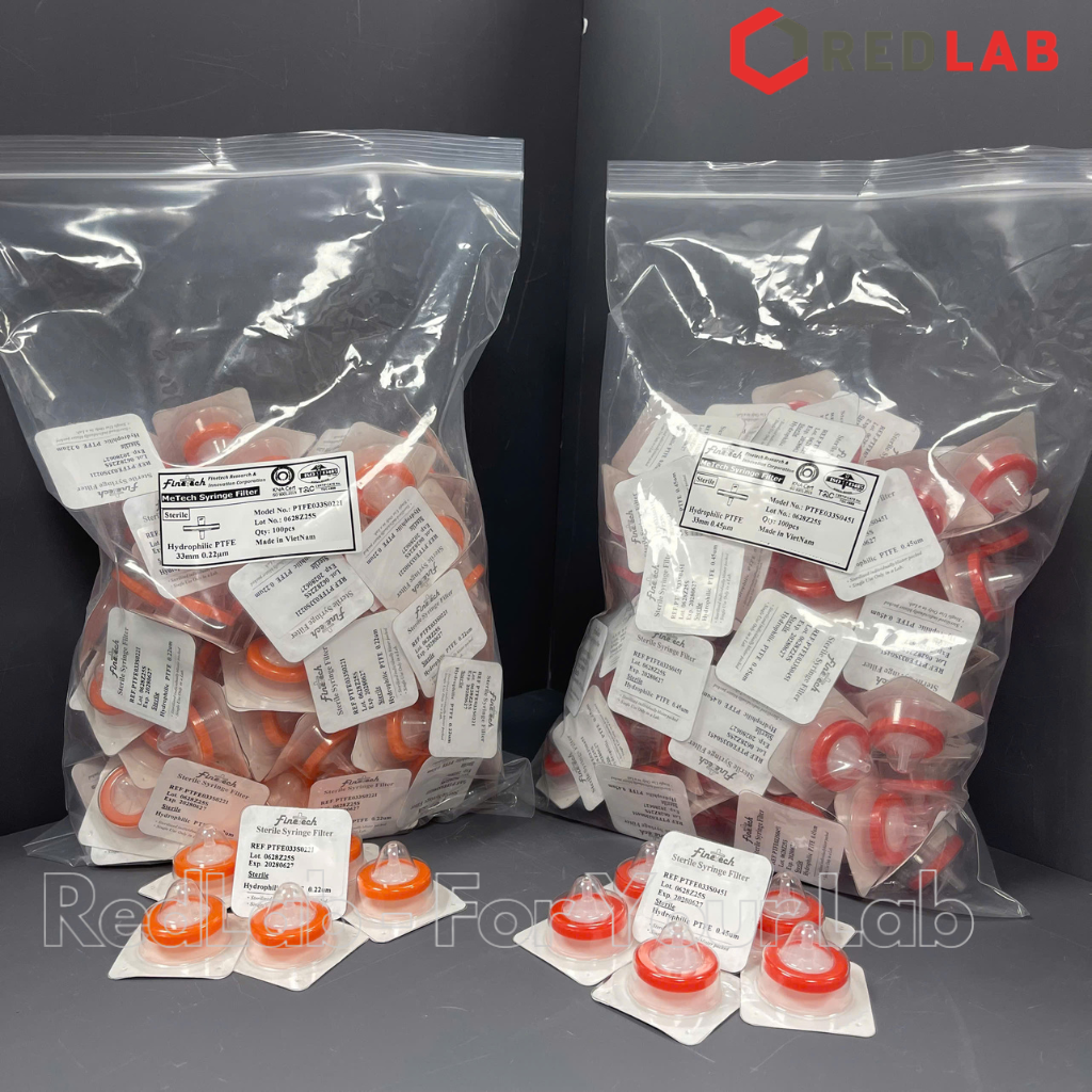 Đầu lọc Syringe PTFE tiệt trùng, đường kính 33 mm, lỗ lọc 0.22µm và 0.45µm Finetech PTFE033S022I và PTFE033S045I, giá tốt, có VAT
