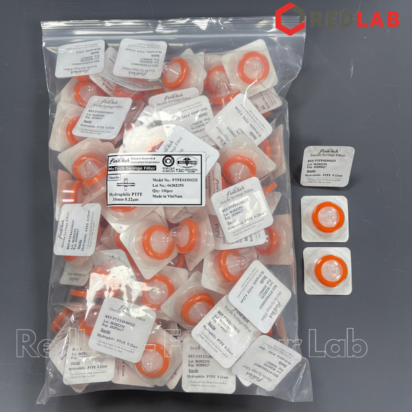 Đầu lọc Syringe PTFE tiệt trùng, đường kính 33 mm, lỗ lọc 0.22µm và 0.45µm Finetech PTFE033S022I và PTFE033S045I, giá tốt, có VAT