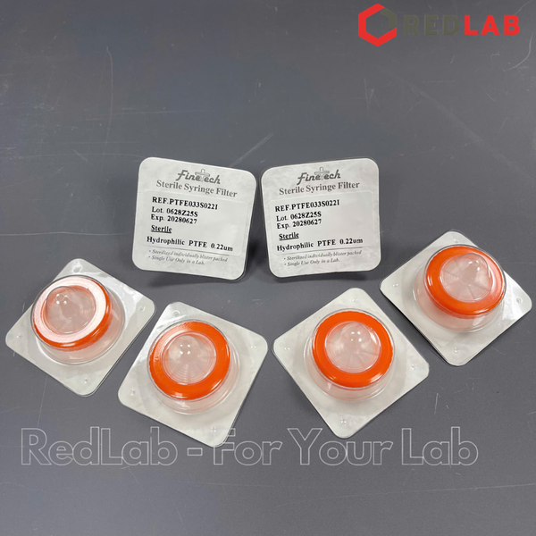 Đầu lọc Syringe PTFE tiệt trùng, đường kính 33 mm, lỗ lọc 0.22µm và 0.45µm Finetech PTFE033S022I và PTFE033S045I, giá tốt, có VAT