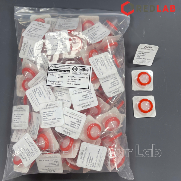 Đầu lọc Syringe PTFE tiệt trùng, đường kính 33 mm, lỗ lọc 0.22µm và 0.45µm Finetech PTFE033S022I và PTFE033S045I, giá tốt, có VAT