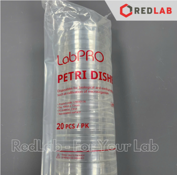 [Thùng 500 cái Tiệt trùng] Đĩa Petri nhựa 90x15mm LPR90136 hãng LabPRO Thụy Sỹ, nặng 13g, chiếu xạ ISO 11137, có VAT