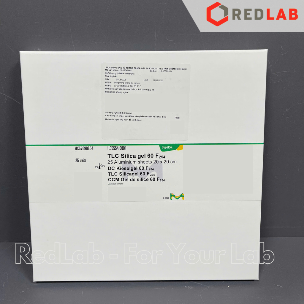 Silicagel bản mỏng sắc ký MERCK 1055540001 (hộp 25 tờ 20x20cm) TLC aluminium sheet, Silica gel 60 F254, có VAT