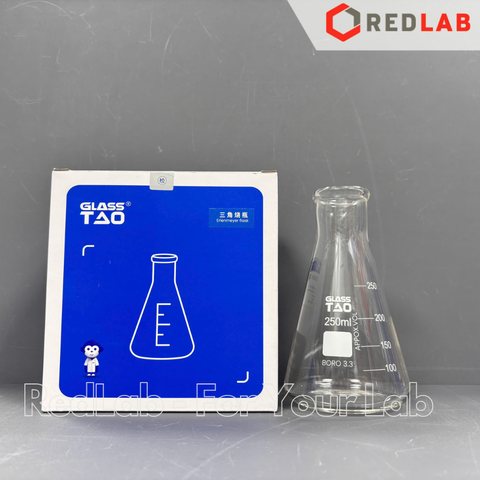 Bình tam giác miệng hẹp GlassTAO 50 100 150 250 500 1000 ml, bình nón / erlen trắng đựng mẫu thí nghiệm, có VAT