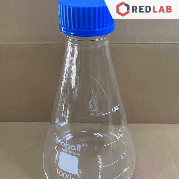 Bình tam giác nặp vặn xanh BIOHALL 50 100 150 250 500 1000 ML - GL25 GL45, chia vạch trắng, có VAT