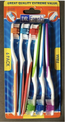 Bàn Chải Người Lớn, Lông Cứng Nhẹ - Dr. Fresh 6 Cây