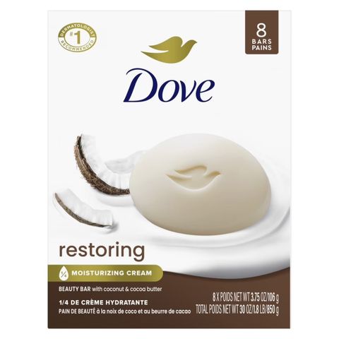 Xà Bông cục Dove Restoring Coconut – Da Mềm Mịn Ngay Từ Lần Tắm Đầu Tiên - Lốc 8 cục