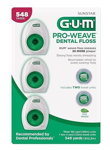 GUM Pro-Weave Dental Floss Mint Chỉ Nha Khoa Chống Tưa, Hương Bạc Hà, 3 Cuộn Lớn 2 Mini