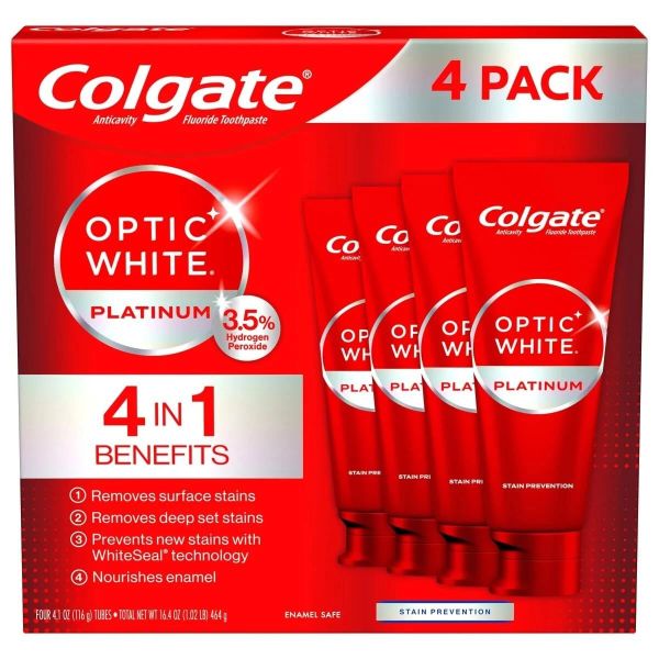 Kem đánh răng Colgate Optic White Platinum Giúp loại bỏ vết ố vàng, bảo vệ men răng