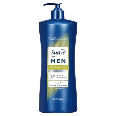 [Mỹ] Dầu gội, xả và tắm Suave Men 3 trong 1 cho nam 828mL
