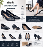 Giày Cao Gót Clarks Collection Nữ Da Mềm Màu Xanh Navy – Gót 5cm Thanh Lịch, Êm Chân