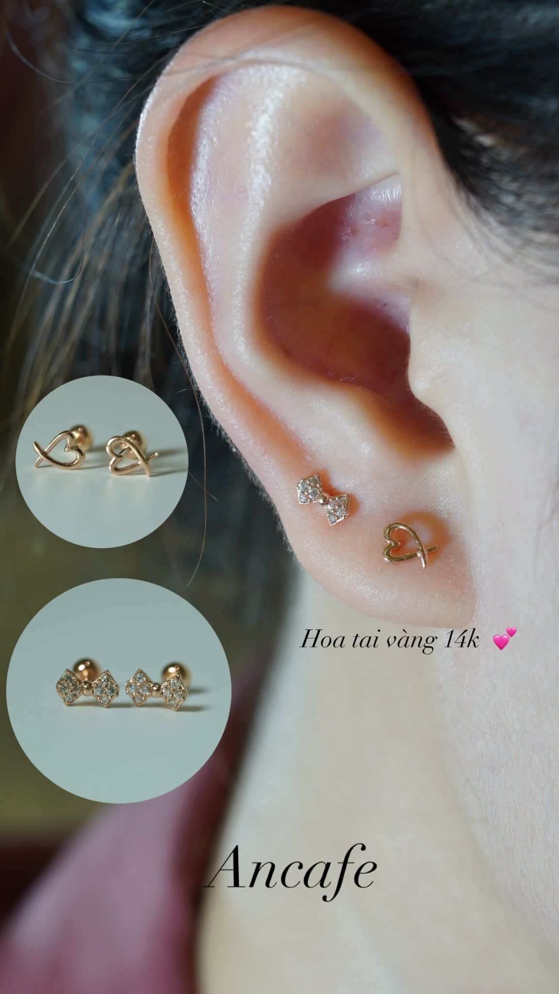 Hoa tai vàng 14k nơ đính đá (ER-GLD-095)