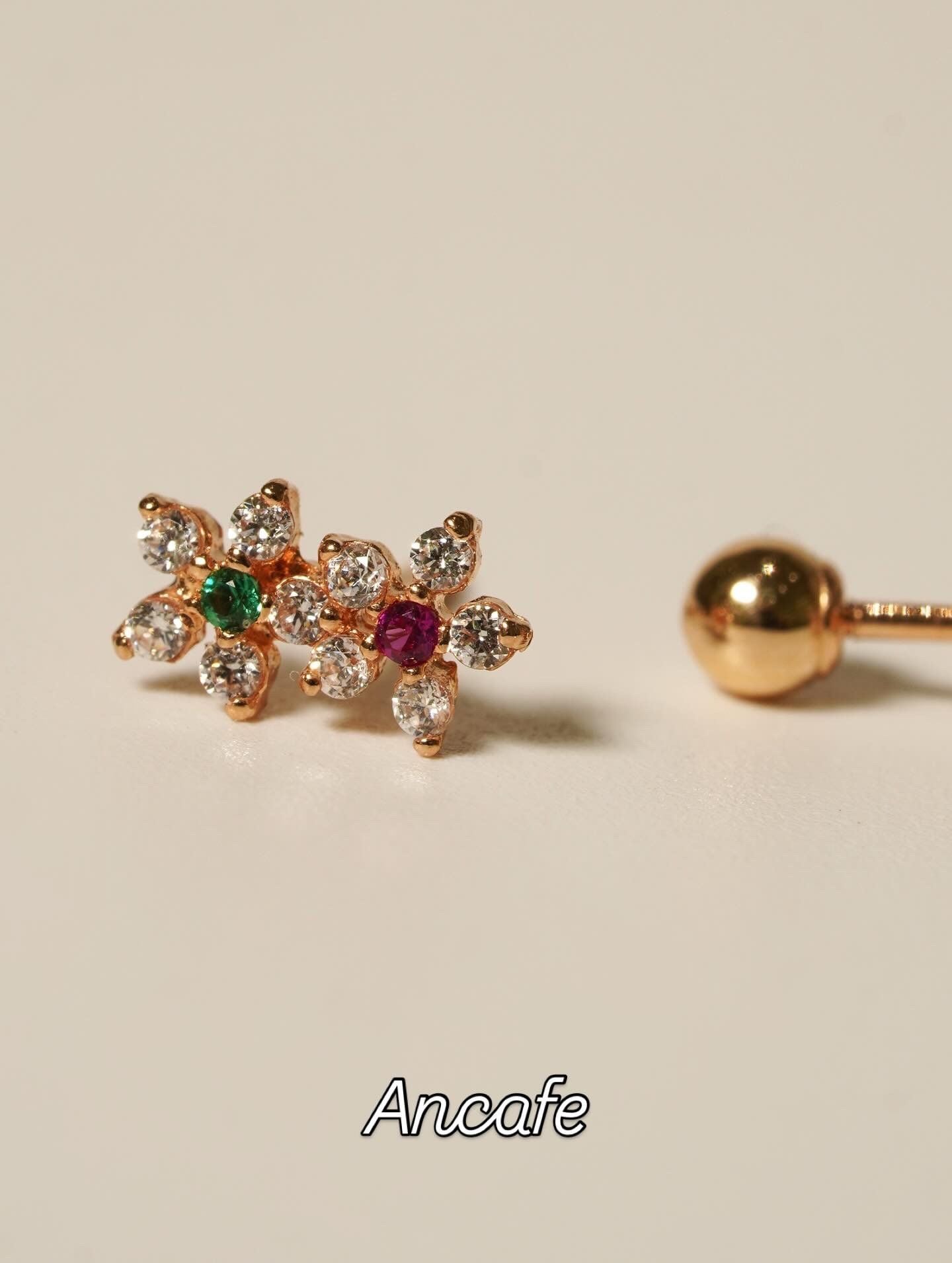 Hoa tai vàng 14K 2 bông hoa ghép