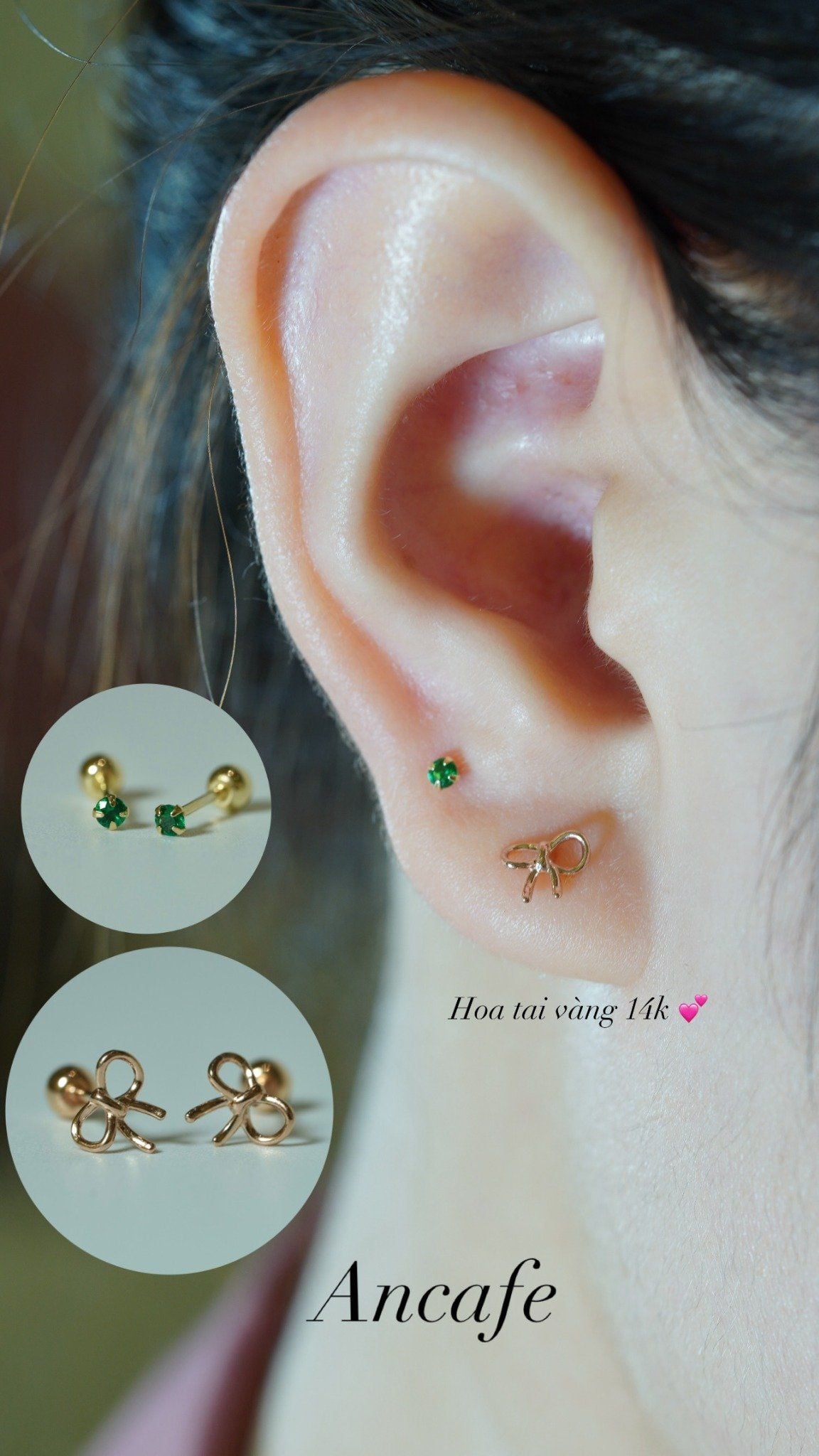 Hoa tai vàng 14k nơ trơn